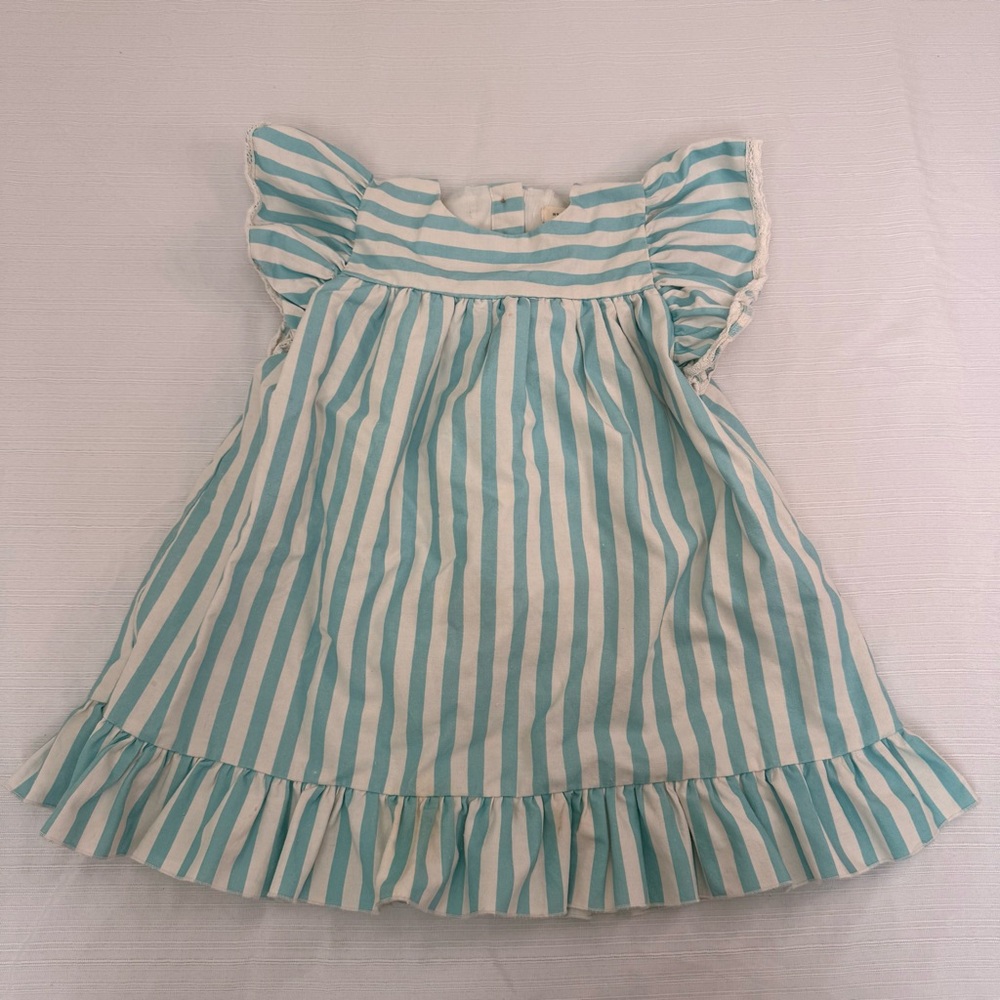 Wren & James Teal and White Striped Cotton/ Linen Toddler Dress